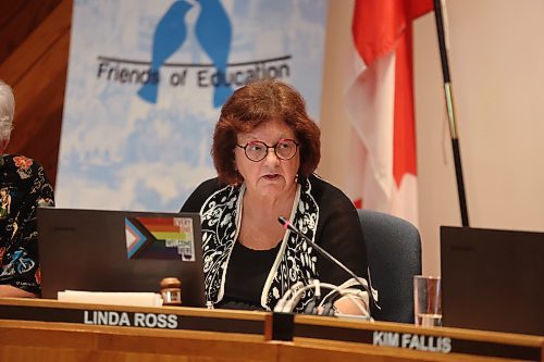 Brandon School Division Board chair Linda Ross presides over the regular board meeting on August 26. (Abiola Odutola/The Brandon Sun) 