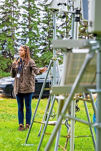 NIC ADAM / FREE PRESS
Emili Innovation Farms manager Leanne Koroscil gives a presentation on various sensors designed to show farmers how their fields are doing remotely at Innovation Farms Tuesday.
240826 - Monday, August 26, 2024.

Reporter: Gabby