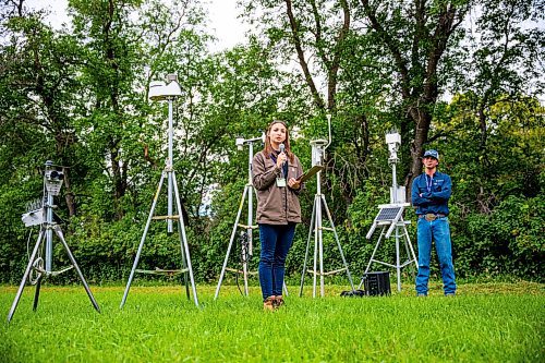 NIC ADAM / FREE PRESS
Emili Innovation Farms manager Leanne Koroscil gives a presentation on various sensors designed to show farmers how their fields are doing remotely at Innovation Farms Tuesday.
240826 - Monday, August 26, 2024.

Reporter: Gabby