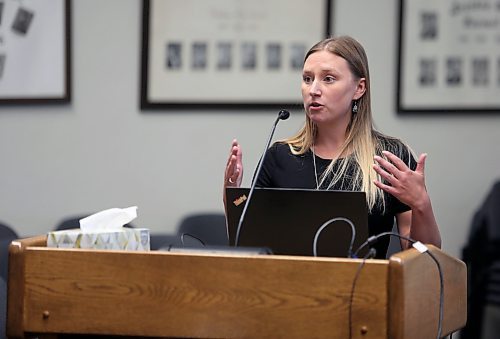 Director of strategic infrastructure Jennifer Coey answers questions about proposed changes to Brandon's development cost charges at a special city council meeting on Wednesday. (Colin Slark/The Brandon Sun)