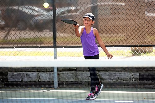 28082024
Nine-year-old Paisley Henry plays pickleball with her grandparents at the Stanley Park pickleball courts in Brandon on Wednesday. (Tim Smith/The Brandon Sun)