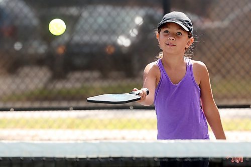 28082024
Nine-year-old Paisley Henry plays pickleball with her grandparents at the Stanley Park pickleball courts in Brandon on Wednesday. (Tim Smith/The Brandon Sun)