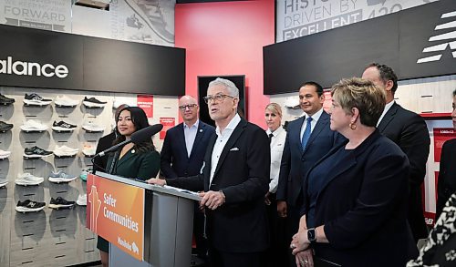 Ruth Bonneville / Free Press

LOCAL - retail theft

Brian Scharfstein, owner, Canadian Footwear, speaks at press conference Thursday.

Premier Wab Kinew, Justice Minister Matt Wiebe, Mayor Scott Gillingham, Supt. Dave Dalal, acting deputy chief, Winnipeg Police Service and  Brian Scharfstein, owner, Canadian Footwear, speak at press conference on retail theft at Canadian Footwear, 128 Adelaide St., Thursday. 

The Manitoba government is providing more funding to help curb retail theft and violent crime in Winnipeg.

Back in May, the province promised to fund overtime pay for four police units to target hot spots such as retail stores and restaurants.
Now, the government is providing an additional $775,000 to help ensure police are able to provide extra support for a further two months. 



Aug 29th, 2024