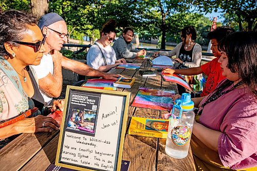 NIC ADAM / FREE PRESS
Winnipeg Trails has been helping Winnipeggers say hello... or aaniin... to new languages this summer through a series of free &quot;language tables&quot; offered Wednesday through Friday evenings at the Forks. People can come and learn a few words of Cree (Inininow) or Ojibwe (Anishinaabemowin) in a friendly, inclusive environment. Jen Zoratti took part in an Wednesday evening class to learn more about the program.
240828 - Wednesday, August 28, 2024.

Reporter: Jen Zoratti