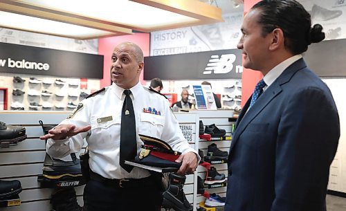 Ruth Bonneville / Free Press

LOCAL - retail theft

Supt. Dave Dalal, acting deputy chief, Winnipeg Police Service, chats with Premier Wab Kinew after presser Thursday. 

Premier Wab Kinew, Justice Minister Matt Wiebe, Mayor Scott Gillingham, Supt. Dave Dalal, acting deputy chief, Winnipeg Police Service and  Brian Scharfstein, owner, Canadian Footwear, speak at press conference on retail theft at Canadian Footwear, 128 Adelaide St., Thursday. 

The Manitoba government is providing more funding to help curb retail theft and violent crime in Winnipeg.

Back in May, the province promised to fund overtime pay for four police units to target hot spots such as retail stores and restaurants.
Now, the government is providing an additional $775,000 to help ensure police are able to provide extra support for a further two months. 



Aug 29th, 2024