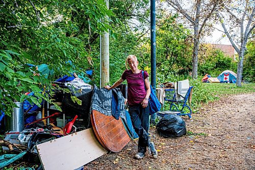 NIC ADAM / FREE PRESS
Katherine Schenck, a resident of the encampment behind the Granite Curling Club since May, says she finds the results of the poll ridiculous. 
240829 - Thursday, August 29, 2024.

Reporter: Jura