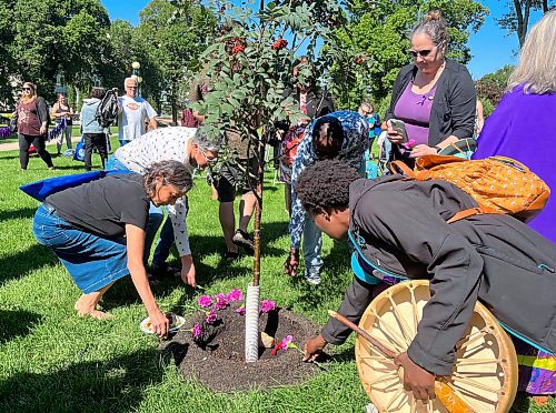 MALAK ABAS / FREE PRESS

Carnations were dropped at the unveiling of a showy mountain ash tree planted on the northwest site of the legislative grounds in remembrance of people who have died or had their lives impacted by a drug overdose or poisoning.

Friday, August 31, 2024