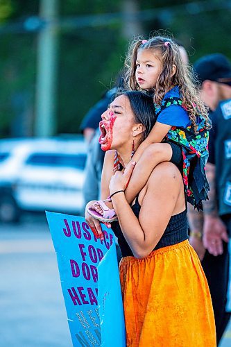 NIC ADAM / FREE PRESS
Britany Porter, a daughter of Doris Porter yells &#x201c;Justice for my mom&#x201d; and &#x201c;We want answers&#x201d; at the Harry Lazarenko Bridge Friday evening after her mother was struck and killed on the on August 10th. 
240830 - Friday, August 30, 2024.

Reporter: Jura