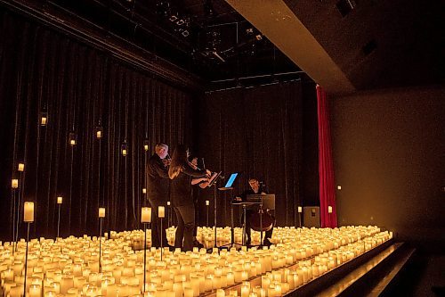 BROOK JONES / FREE PRESS
Musicians from the Listeso Music Group which include (clockwise from lower left) Elation Pauls on violin, Chris Anstey on fiddle, Elise Lavall&#xe9;e on viloa and Samuel Nadurak on cello perform on stage as they are surrounded by candles during A Tribute To Coldplay as part of the Fever Candlelight Series at the Winnipeg Art Gallery in Winnipeg, Man., Friday, Aug. 30, 2024.