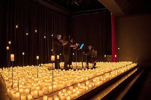 BROOK JONES / FREE PRESS
Musicians from the Listeso Music Group which include (clockwise from lower left) Elation Pauls on violin, Chris Anstey on fiddle, Elise Lavall&#xe9;e on viloa and Samuel Nadurak on cello perform on stage as they are surrounded by candles during A Tribute To Coldplay as part of the Fever Candlelight Series at the Winnipeg Art Gallery in Winnipeg, Man., Friday, Aug. 30, 2024.