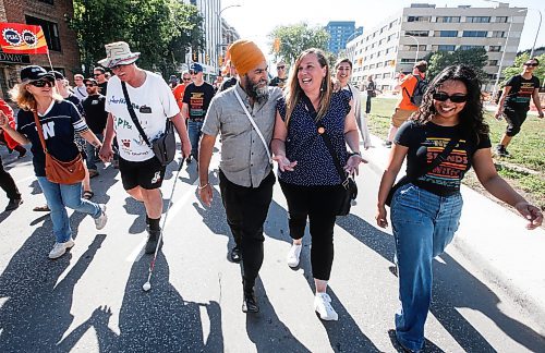 JOHN WOODS / WINNIPEG FREE PRESS
Federal NDP leader Jagmeet Singh and Elmwood-Transcona by-election candidate Leila Dance take part in the Winnipeg Labour Council&#x2019;s Labour Day rally and march in Winnipeg Monday, September 2, 2024.

Re: jura