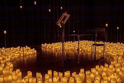 BROOK JONES / FREE PRESS
Candles are pictured on stage during A Tribute To Coldplay as part of the Fever Candlelight Series at the Winnipeg Art Gallery in Winnipeg, Man., Friday, Aug. 30, 2024. Musicians from the Listeso Music Group which included Elation Pauls on violin, Chris Anstey on fiddle, Elise Lavall&#xe9;e on viloa and Samuel Nadurak on cello performed 11 songs during a 65 minute program.