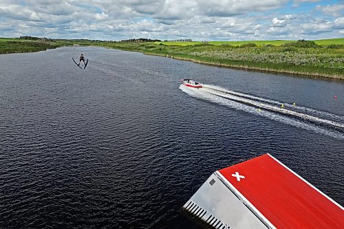 19082024
Ski jumper Casey Mommer soars through the air off a jump while training on a tiny, narrow, secluded lake on the Manitoba prairie in August for the World Over-35 Waterski Championships in Spain. Mommer has been competing in world-class waterski events for most of his life and placed second in ski jumping at the 2022 World Over-35 Waterski Championships in France and third at the 2018 World Over-35 Waterski Championships in Chile.
(Tim Smith/The Brandon Sun)