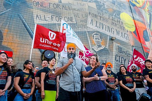 JOHN WOODS / WINNIPEG FREE PRESS
Federal NDP leader Jagmeet Singh and Elmwood-Transcona by-election candidate Leila Dance take part in the Winnipeg Labour Council&#x2019;s Labour Day rally and march in Winnipeg Monday, September 2, 2024.

Re: jura