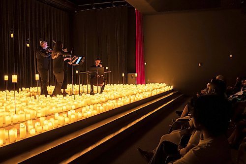 BROOK JONES / FREE PRESS
Musicians from the Listeso Music Group which include (clockwise from lower left) Elation Pauls on violin, Chris Anstey on fiddle, Elise Lavall&#xe9;e on viloa and Samuel Nadurak on cello perform on stage as they are surrounded by candles during A Tribute To Coldplay as part of the Fever Candlelight Series at the Winnipeg Art Gallery in Winnipeg, Man., Friday, Aug. 30, 2024.