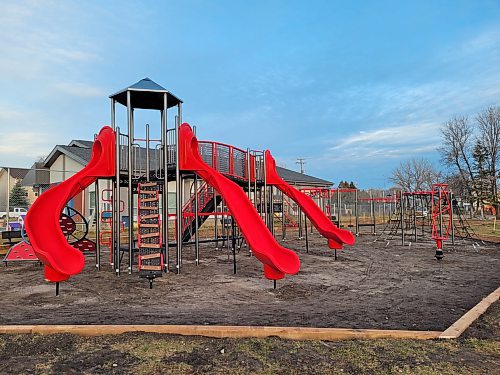 The new play structure at Neepawa Middle School has been installed, and is just waiting for the addition of pea gravel to complete it. (Miranda Leybourne/The Brandon Sun)