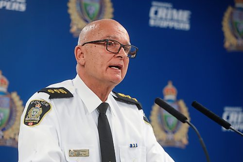 MIKE DEAL / FREE PRESS
Winnipeg Police Service Acting Chief Art Stannard during a press conference, providing details with regards to what they are describing as a critical incident that occurred yesterday evening in the 200 block of River Ave.
240903 - Tuesday, September 3, 2024