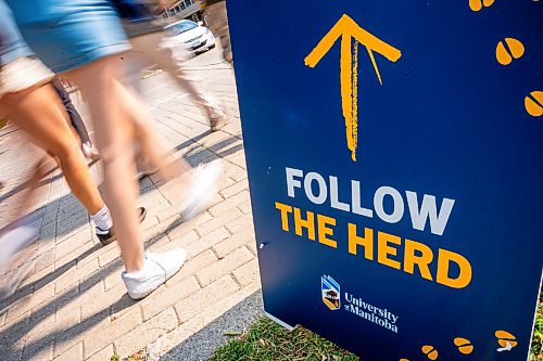 NIC ADAM / FREE PRESS
Hundreds of first-year students follow the herd towards a pep rally at the IG Athletic Centre during the UofM fall orientation Tuesday.
240903 - Tuesday, September 03, 2024.

Reporter:?