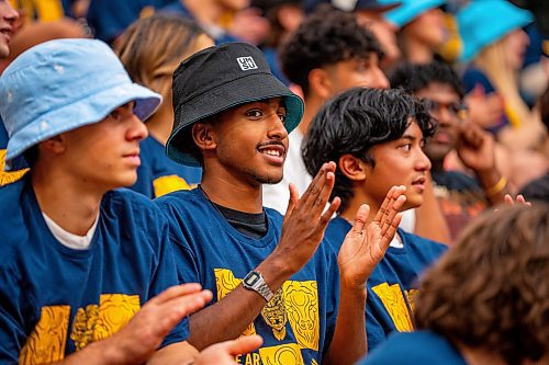 NIC ADAM / FREE PRESS
First year students cheer at the pep rally in the IG Athletic Centre at UofM during their fall orientation Tuesday.
240903 - Tuesday, September 03, 2024.

Reporter:?