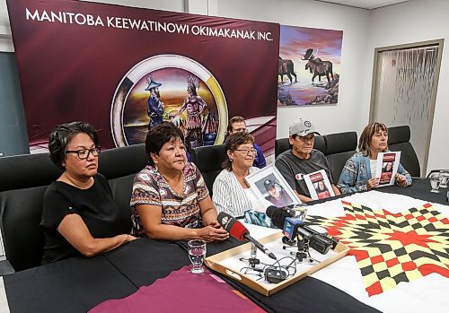 JOHN WOODS / WINNIPEG FREE PRESS
Councillor Brenda Frogg, Pimicikamak Cree Nation, Councillor Shirley Robinson, Pimicikamak Cree Nation, Joanne Sinclair, mother of Aaron Sinclair, Al Thomas partner of Joanne Sinclair, and Jennifer McKay, sister in law of Joanne Sinclair, speak about Pimicikamak Cree Nation missing  person Aaron Sinclair at Manitoba Keewatinowi Okimakanak (MKO) in Winnipeg Tuesday, September 3, 2024. Sinclair went missing August 20.

Re: ?