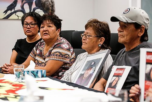 JOHN WOODS / WINNIPEG FREE PRESS
Councillor Brenda Frogg, Pimicikamak Cree Nation, Councillor Shirley Robinson, Pimicikamak Cree Nation, Joanne Sinclair, mother of Aaron Sinclair, and Al Thomas partner of Joanne Sinclair, speak about Pimicikamak Cree Nation missing  person Aaron Sinclair at Manitoba Keewatinowi Okimakanak (MKO) in Winnipeg Tuesday, September 3, 2024. Sinclair went missing August 20.

Re: ?