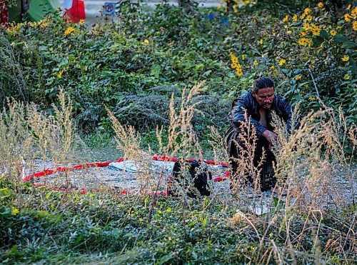 JOHN WOODS / WINNIPEG FREE PRESS
Andrew Desjarlais, sits beside a memorial for his daughter who was allegedly killed Monday night when she was hit by a police officer driving a police vehicle in Fort Rouge Park on River Avenue in Winnipeg Tuesday, September 3, 2024. 

Re: nicole