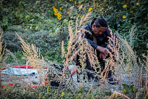 JOHN WOODS / WINNIPEG FREE PRESS
Andrew Desjarlais, sits beside a memorial for his daughter who was allegedly killed Monday night when she was hit by a police officer driving a police vehicle in Fort Rouge Park on River Avenue in Winnipeg Tuesday, September 3, 2024. 

Re: nicole