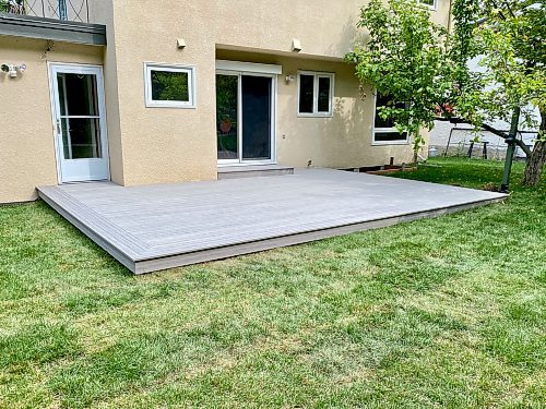 Photos by Marc LaBossiere / Free Press 
This ground-level deck was decoratively sheathed in Tundra, a popular Deckorators.com composite product.