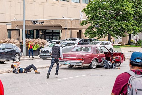 NIC ADAM / FREE PRESS
A man drove his vehicle through the protest blocking traffic at Portage and Main on Wednesday about 20 minutes after it began, striking a protester and dragging her bike under his car.
240904 - Wednesday, September 04, 2024.

Reporter: Nicole
