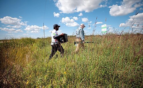 Ruth Bonneville /Free Press

Feature - Bee specialist 

Photos of Thilina Hettiarachchi, and his field research assistant, Reid Miller, setting up a elevated bee bowl sampling station in the field at the south station, at the Tall Grass Prairie Preserve Friday,

Thilina Hettiarachchi, a PhD candidate in Entomology at the University of MB. Is a specialist in bees and he's  discovered a new species of the insect.  


Story by Martin Zeilig

Aug 30th, 2024