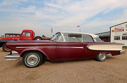 The side angle of Gord and Debby Falk's 1958 Ford Edsel Corsair, a car that was produced by the Ford Motor Company and only sold for two years, 1958 and 1959. (Michele McDougall/The Brandon Sun)
