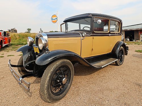 The front angle of the Falks' 1930 Ford Model A, an antique car that they've had for two years. (Michele McDougall/The Brandon Sun)