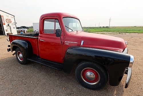 The passenger side angle of the Falks' 1956 International half-ton S-100 Series, a truck they bought 11 years ago. (Michele McDougall/The Brandon Sun)