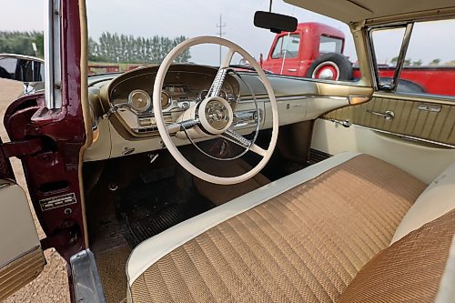 The steering wheel of Gord and Debby Falk's 1958 Ford Edsel Corsair showing the transmission buttons in a ring in the centre of the steering wheel. The system was trademarked as Teletouch. (Michele McDougall/The Brandon Sun)


The interior 

of Gord and Debby Falk's 1958 Ford Edsel Corsair, a car that was produced by the Ford Motor Company and only sold for two years, 1958 and 1959. (Michele McDougall/The Brandon Sun)