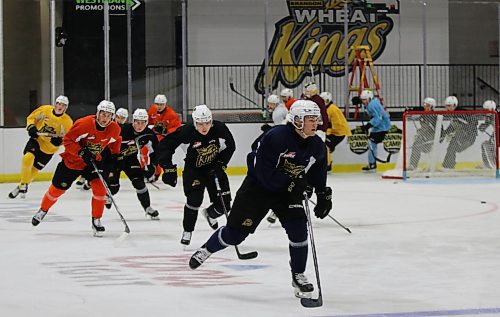 A bevy of Brandon Wheat Kings skate around the net between drills during practice at Westoba Place on Thursday afternoon. (Perry Bergson/The Brandon Sun)
Sept. 5, 2024