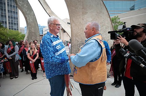 Ruth Bonneville / Free Press

LOCAL - Courts CFS Metis

Manitoba Mtis Federation President David Chartrand and Reid Cartier share their heartfelt thoughts outside the Law Courts Building prior to proceedings Thursday. 

The Manitoba Mtis Federation (MMF) hold pre-court ceremony and prayers in advance of the anticipated approval of the settlement for the Red River Mtis Child and Family Services class action in front of the LawCourts Building Thursday. 



Sept 5th,  2024