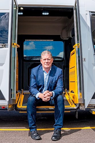 NIC ADAM / FREE PRESS
Richard Jones, CEO and founder of Move Mobility, is pictured with one of their custom wheelchair accessible vans Thursday. The province just granted the company $1.3 million to help with the construction of a much larger facility which will allow them to employ about twice as many as the 55 it currently employs.
240905 - Thursday, September 05, 2024.

Reporter: Martin Cash