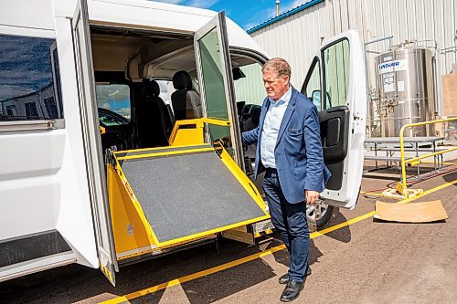 NIC ADAM / FREE PRESS
Richard Jones, CEO and founder of Move Mobility, shows off one of their custom wheelchair accessible vans Thursday. The province just granted the company $1.3 million to help with the construction of a much larger facility which will allow them to employ about twice as many as the 55 it currently employs.
240905 - Thursday, September 05, 2024.

Reporter: Martin Cash