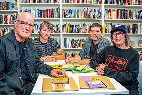 NIC ADAM / FREE PRESS
Executive Director Aiden Enns, Literacy Coordinator Anna Sigrithur, literacy instructor John Samson Fellows, and volunteer Christine Fellows (from left).
The John Howard Society is helping the children of incarcerated people have a better night sleep by recording their parents reading children&#x2019;s books from behind prison bars.
240905 - Thursday, September 05, 2024.

Reporter: Ben Waldman