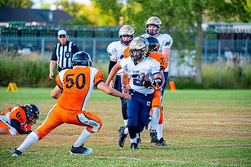 NIC ADAM / FREE PRESS
St. Norbert Celtics&#x2019; Kaige Hysop (#2) plays in a game vs. The St. John&#x2019;s Tigers at North Winnipeg Nomads Minor Football Club.
240905 - Thursday, September 05, 2024.

Reporter:?