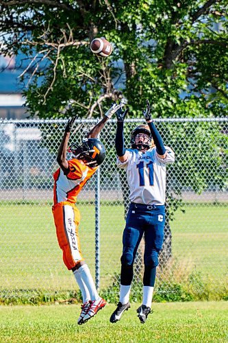 NIC ADAM / FREE PRESS
St. Norbert Celtics&#x2019; Rhett Huntley (#11) plays in a game vs. The St. John&#x2019;s Tigers&#x2019; #2 at North Winnipeg Nomads Minor Football Club.
240905 - Thursday, September 05, 2024.

Reporter:?