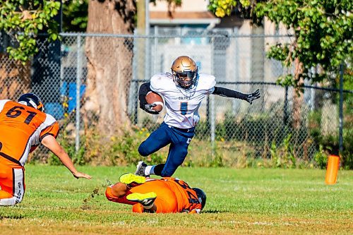 NIC ADAM / FREE PRESS
St. Norbert Celtics&#x2019; Donald Mateyo (#1) plays in a game vs. The St. John&#x2019;s Tigers&#x2019; #17 at North Winnipeg Nomads Minor Football Club.
240905 - Thursday, September 05, 2024.

Reporter:?