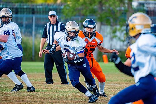 NIC ADAM / FREE PRESS
St. Norbert Celtics&#x2019; Kaige Hysop (#2) plays in a game vs. The St. John&#x2019;s Tigers at North Winnipeg Nomads Minor Football Club.
240905 - Thursday, September 05, 2024.

Reporter:?