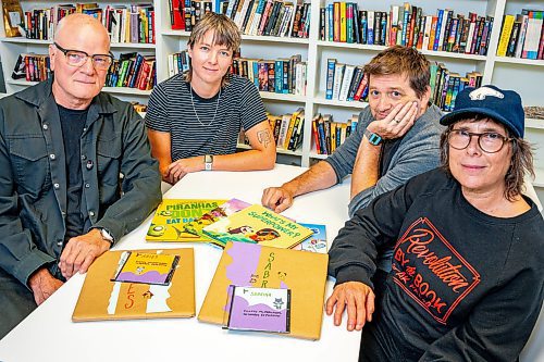 NIC ADAM / FREE PRESS
Executive Director Aiden Enns, Literacy Coordinator Anna Sigrithur, literacy instructor John Samson Fellows, and volunteer Christine Fellows (from left).
The John Howard Society is helping the children of incarcerated people have a better night sleep by recording their parents reading children&#x2019;s books from behind prison bars.
240905 - Thursday, September 05, 2024.

Reporter: Ben Waldman