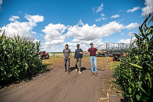 MIKAELA MACKENZIE / WINNIPEG FREE PRESS

Joe Gardiner (left), Travis Avery, and Jace Guilford at the Field of Dreams baseball diamond near Clearwater, Manitoba on Thursday, Sept. 5, 2024. 

For Mike McIntyre story.
Winnipeg Free Press 2024