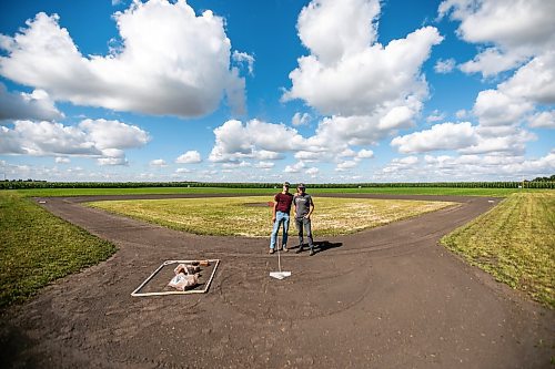 MIKAELA MACKENZIE / WINNIPEG FREE PRESS

Jace Guilford (left) and Joe Gardiner at the Field of Dreams baseball diamond near Clearwater, Manitoba on Thursday, Sept. 5, 2024. 

For Mike McIntyre story.
Winnipeg Free Press 2024