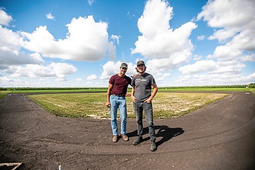 MIKAELA MACKENZIE / WINNIPEG FREE PRESS

Jace Guilford (left) and Joe Gardiner at the Field of Dreams baseball diamond near Clearwater, Manitoba on Thursday, Sept. 5, 2024. 

For Mike McIntyre story.
Winnipeg Free Press 2024