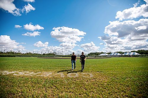 MIKAELA MACKENZIE / WINNIPEG FREE PRESS

Jace Guilford (left) and Joe Gardiner at the Field of Dreams baseball diamond near Clearwater, Manitoba on Thursday, Sept. 5, 2024. 

For Mike McIntyre story.
Winnipeg Free Press 2024