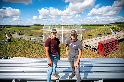 MIKAELA MACKENZIE / WINNIPEG FREE PRESS

Jace Guilford (left) and Joe Gardiner at the Field of Dreams baseball diamond near Clearwater, Manitoba on Thursday, Sept. 5, 2024. 

For Mike McIntyre story.
Winnipeg Free Press 2024