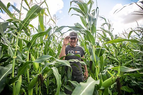 MIKAELA MACKENZIE / WINNIPEG FREE PRESS

Joe Gardiner takes a shortcut through the corn from the maze to the Field of Dreams baseball diamond near Clearwater, Manitoba on Thursday, Sept. 5, 2024. 

For Mike McIntyre story.
Winnipeg Free Press 2024